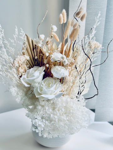 Neutral whites dry floral vase