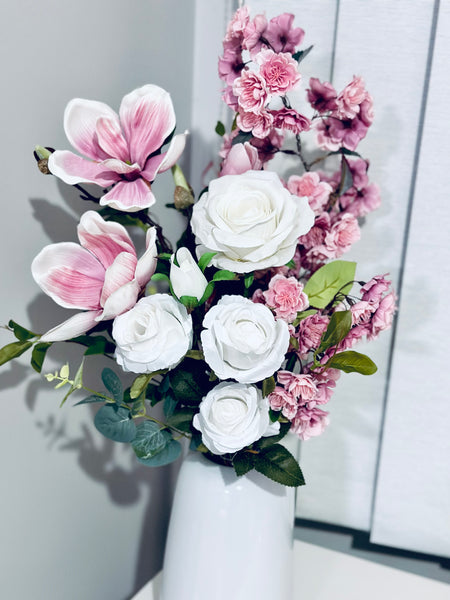Magnolia cherry blossom and rose vase
