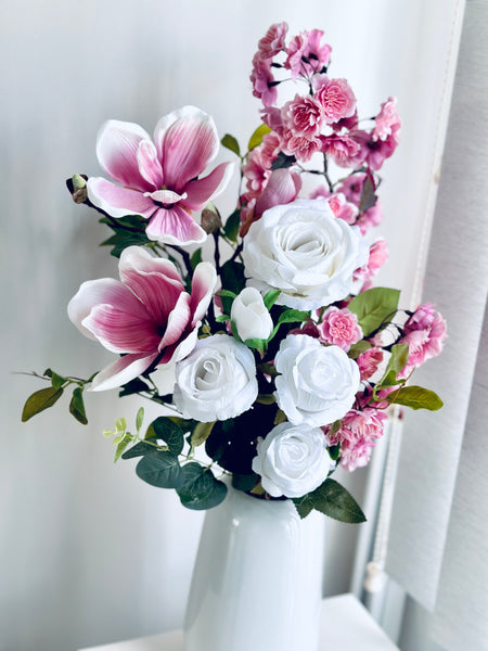 Magnolia cherry blossom and rose vase