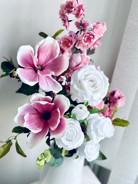 Magnolia cherry blossom and rose vase