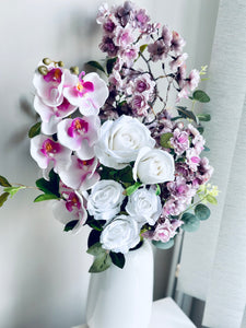 Orchid cherry blossom and rose vase