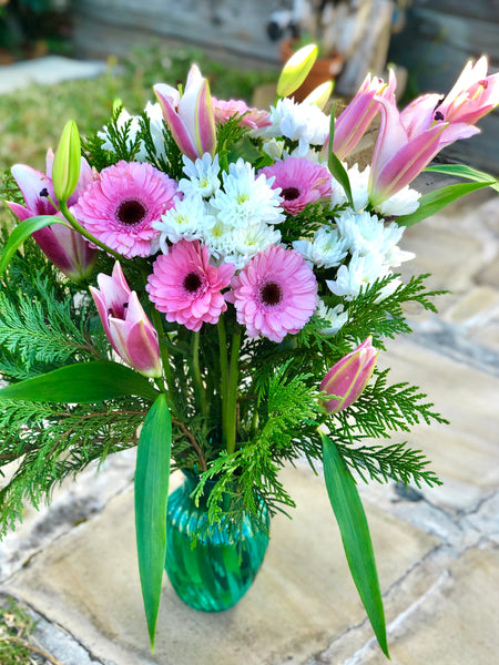 Soft pink lily and Gerbera bouquet