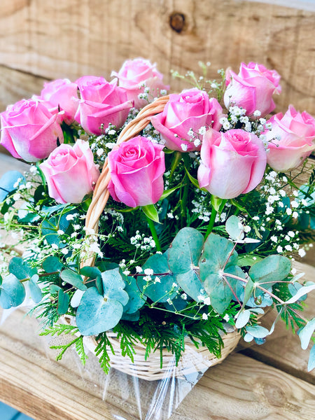 Pink rose basket