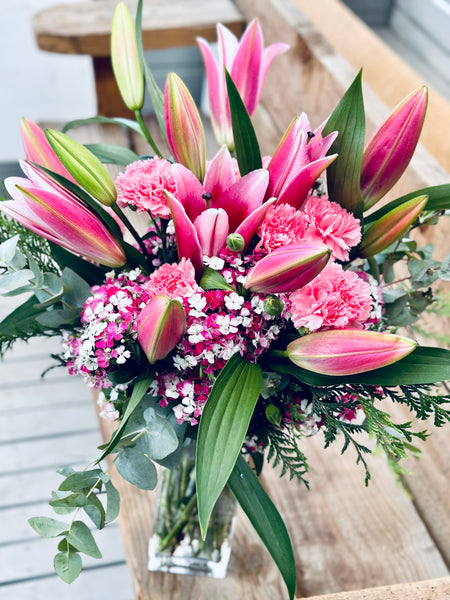 Pink Lily and carnation bouquet