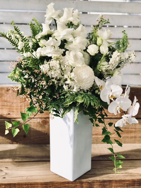 Deluxe elegant bridal gift white rose and floral arrangement