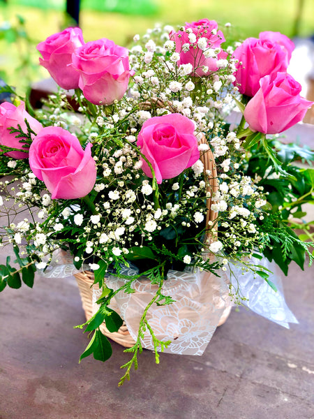 Pink rose basket