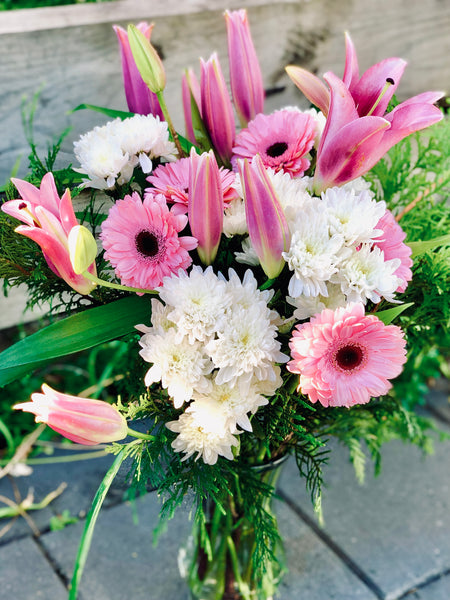 Soft pink lily and Gerbera bouquet