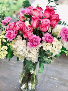 Pink rose and carnation romantic bouquet