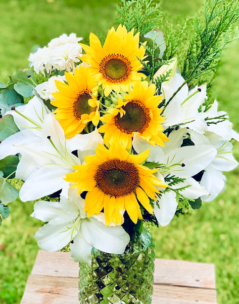 Sunflower and lily bouquet