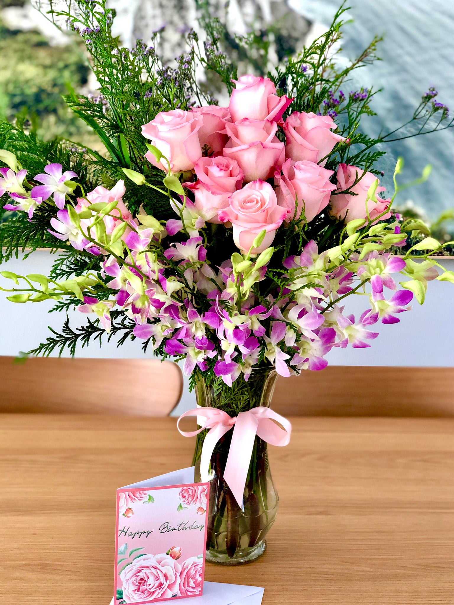 Pink rose bouquet for birthday