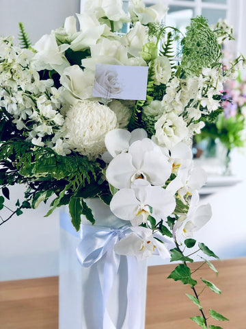Deluxe elegant bridal gift white rose and floral arrangement