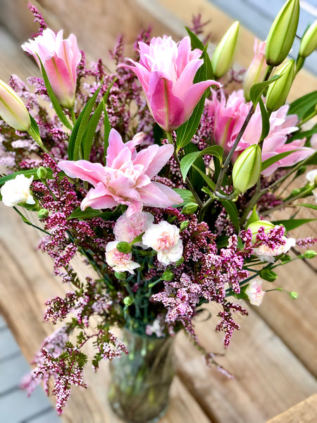 Pink Lily and carnation bouquet