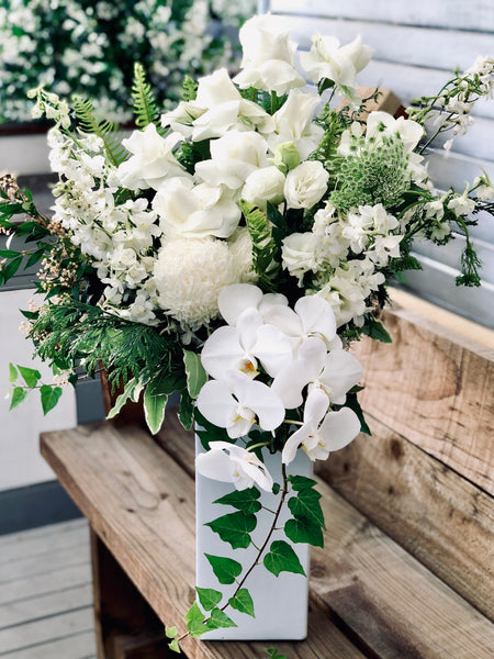 Deluxe elegant bridal gift white rose and floral arrangement