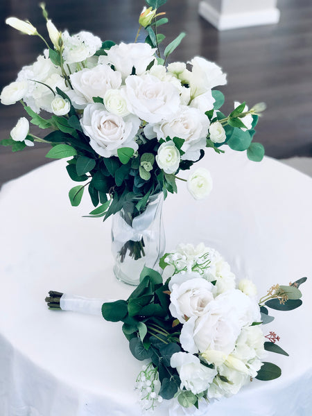 Silk rose white Bridesmaids bouquet