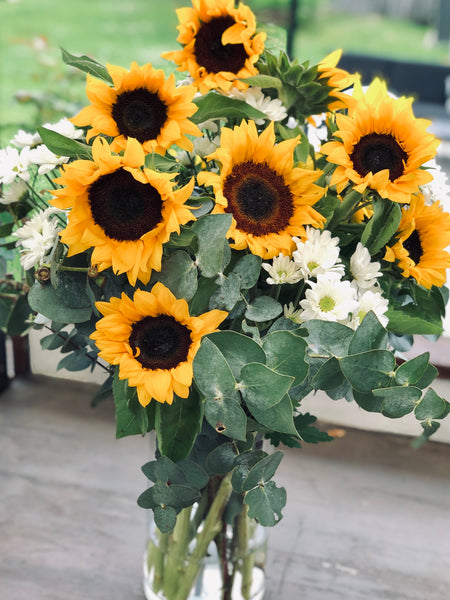 Sunflower and gum bouquet