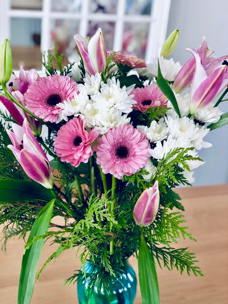 Soft pink lily and Gerbera bouquet