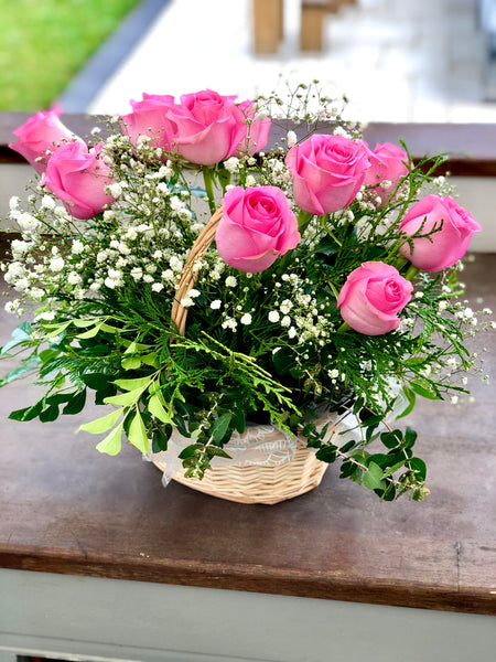 Pink rose basket