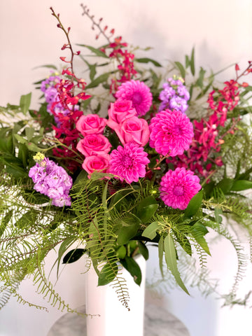 Large rose and dahlia romantic arrangement