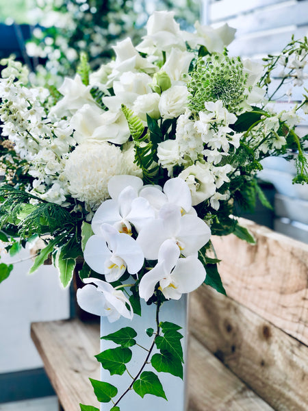 Deluxe elegant bridal gift white rose and floral arrangement