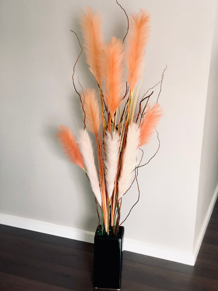 Tall silk pampas grass lounge corner vase