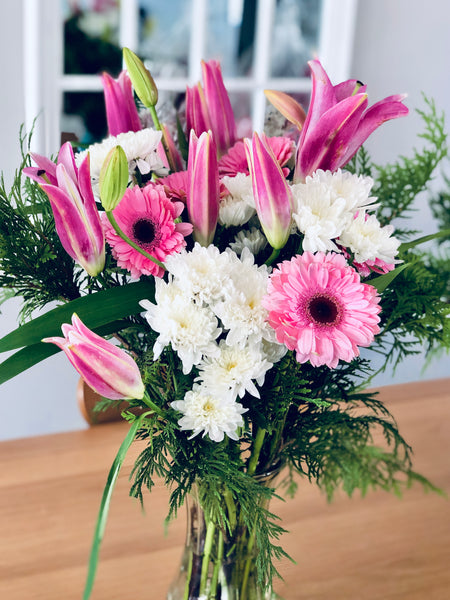 Soft pink lily and Gerbera bouquet