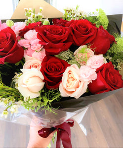 Red and pink rose romantic bouquet