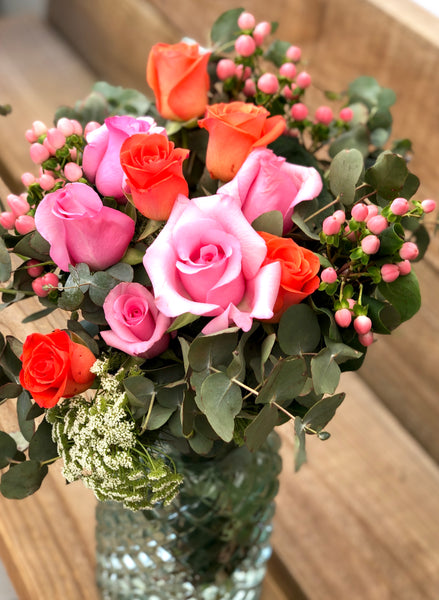 Peach and pink rose bouquet