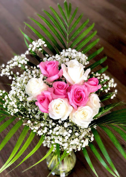 Summer romance pink and white roses bouquet