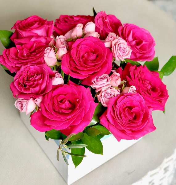 Box of pink roses