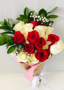 Mixed white and red rose bouquet