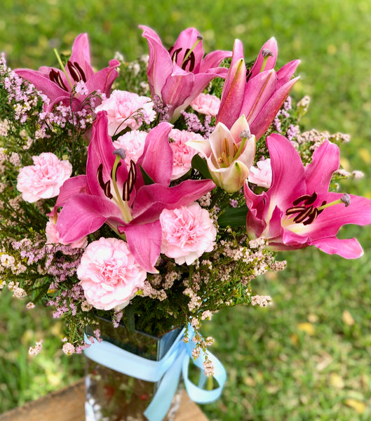 Pink Lily and carnation bouquet