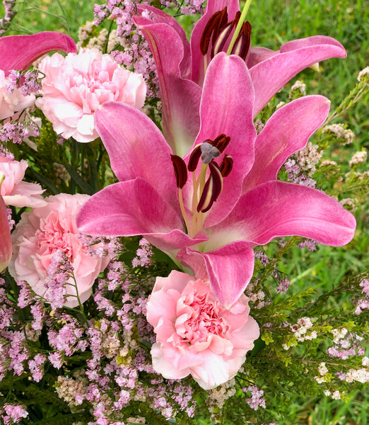 Pink Lily and carnation bouquet