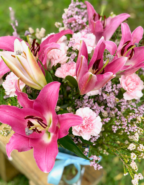 Pink Lily and carnation bouquet