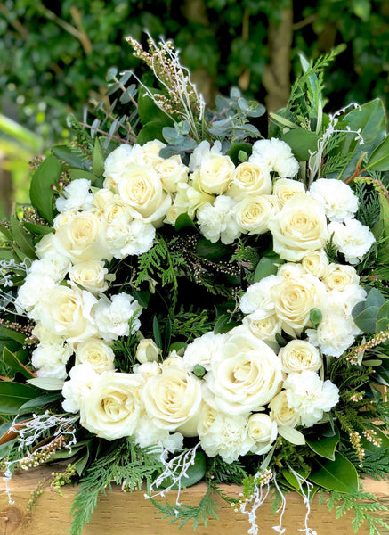 White roses funeral sympathy wreath